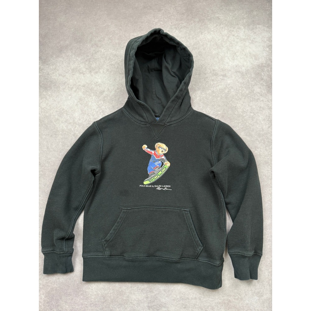 Polo Ralph Lauren Kids S/8 Black Snowboarding Polo Bear Hoodie Winter Sports Ski